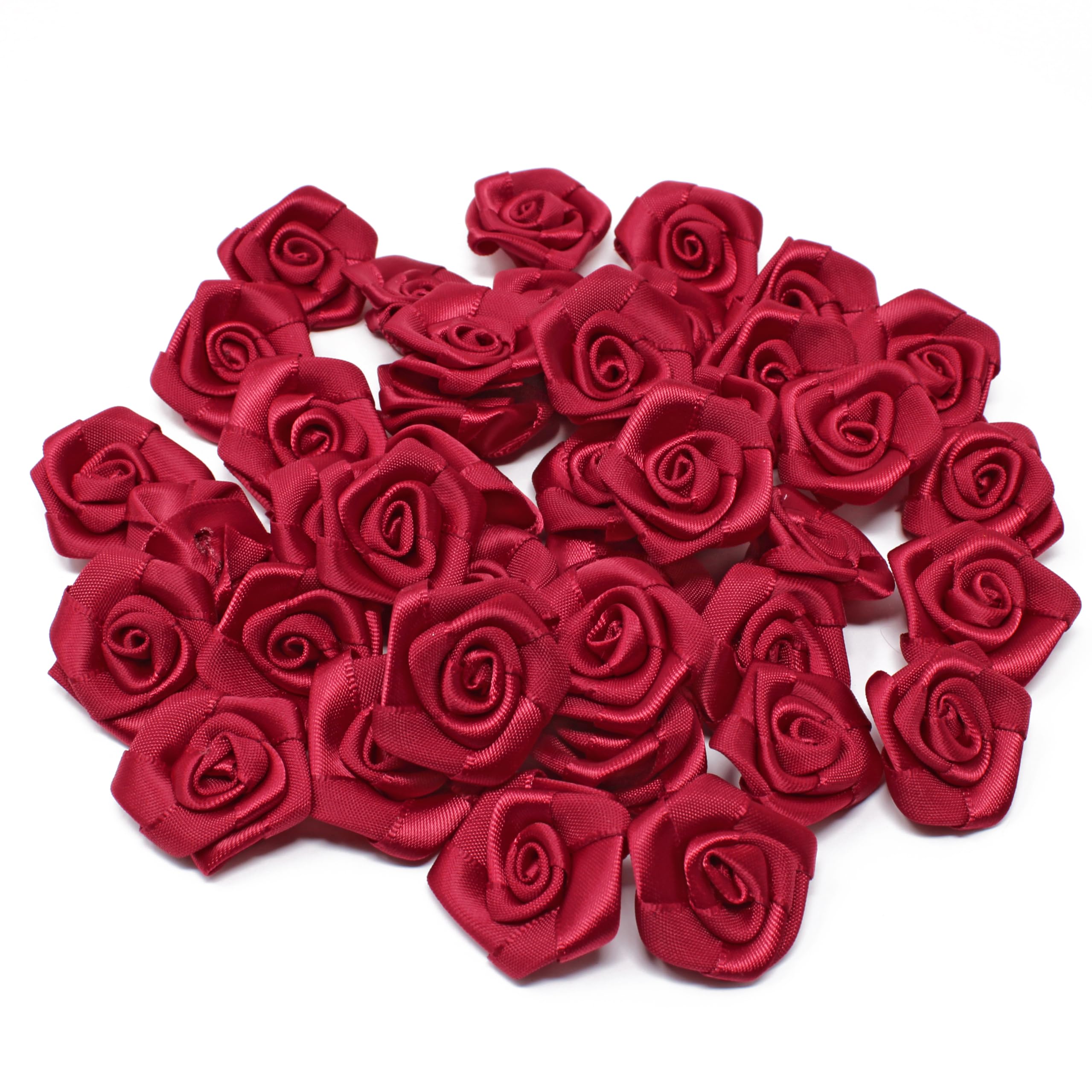 Dark Red 25mm Satin Ribbon Rose Flowers Decorative Craft Flowers